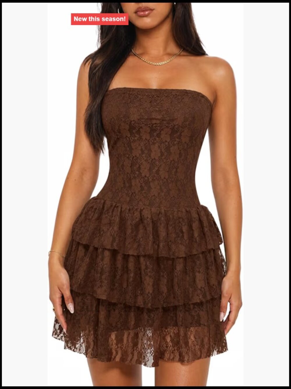 Women's Strapless Lace Ruffle Mini Dress Bodycon Sexy Club